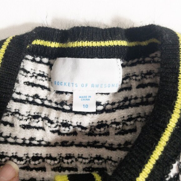 Rockets Of Awesome Girls Tweed Pattern Cardigan Sweater Black/White/Yellow Size - Picture 5 of 5